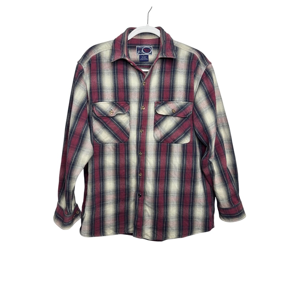 Williams Bay Mens Heavy Cotton Flannel Shirt Plaid Burgundy Navy Large RN 63755